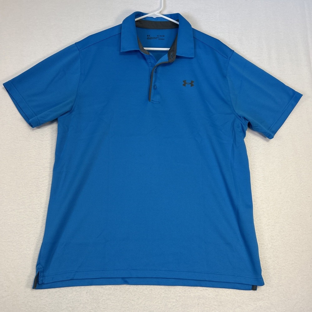 Under Armour Polo Shirt Mens XL Blue Golf Heatgear Short Sleeve Performance